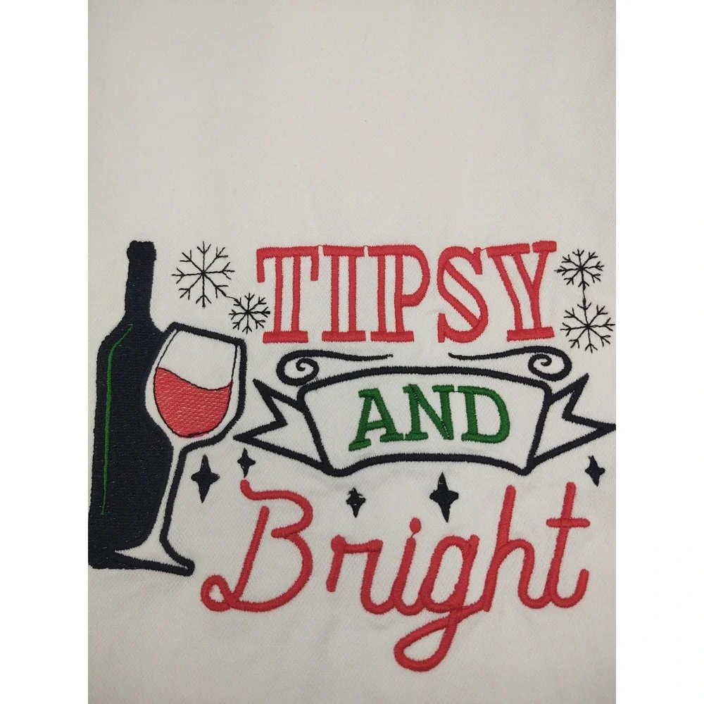 TIPSY and BRIGHT Handcrafted Machine Embroidered Kitchen Hand Tea Bath Towel